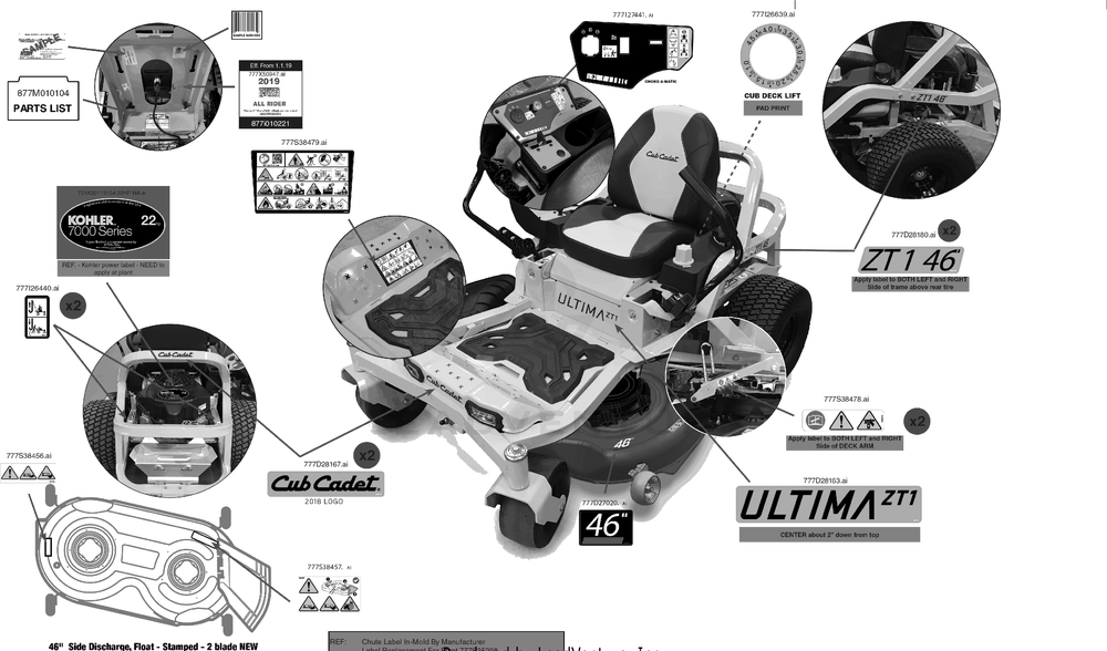 Label Map Diagram and Parts List for ZT1-46KH (17CT010)(2019) Cub Cadet Lawn Tractor